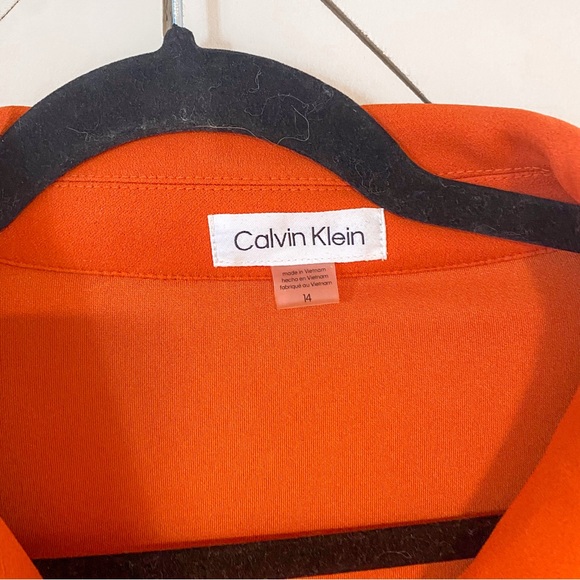 Calvin Klein Orange Button-Down Midi Dress Tulip Sleeves Size 14 - Picture 6 of 7